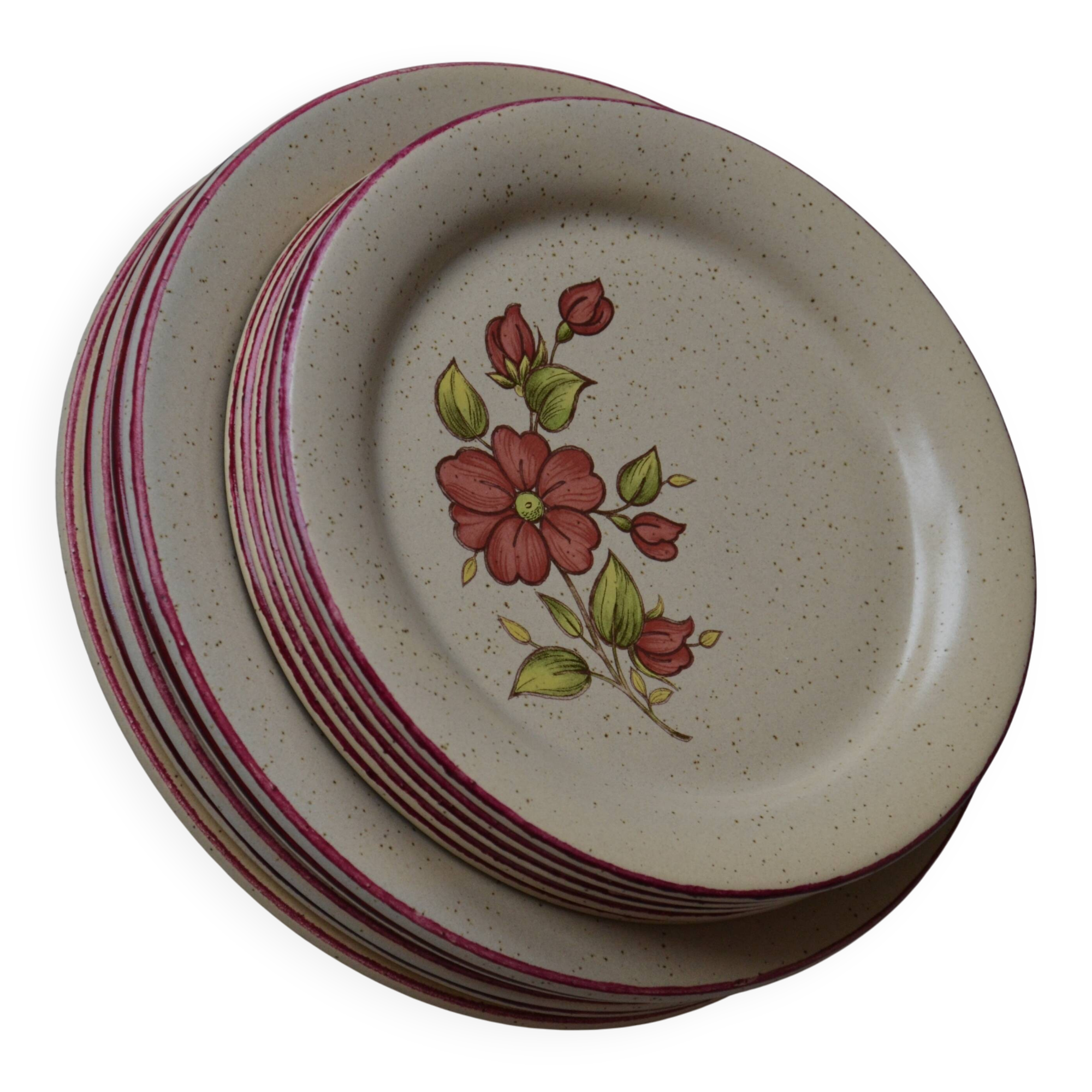 Set of pink earthenware plates Saint-Amand model Charme