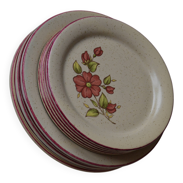 Ensemble d'assiettes en faïence rose Saint-Amand modèle Charme