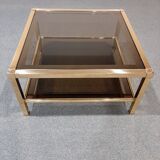 Vintage coffee table in smoked glass and brass 1970