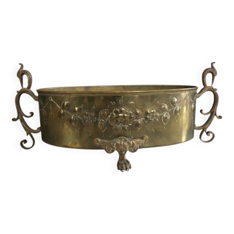 Brass Lion Paw Planter 2 Handles Eron Floral Decor Repoussé Art