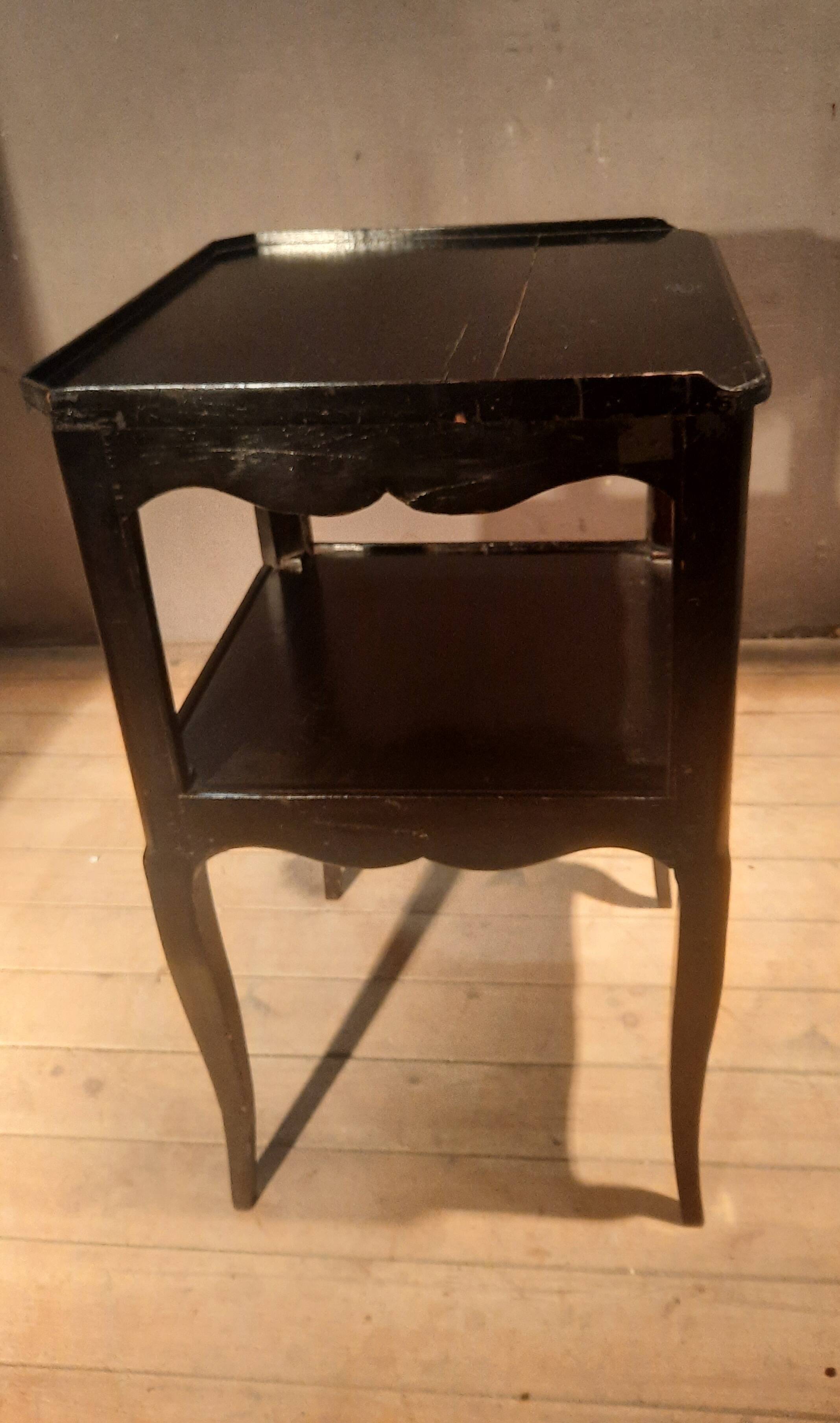 Black bedside table with two shelves, Louis XV style