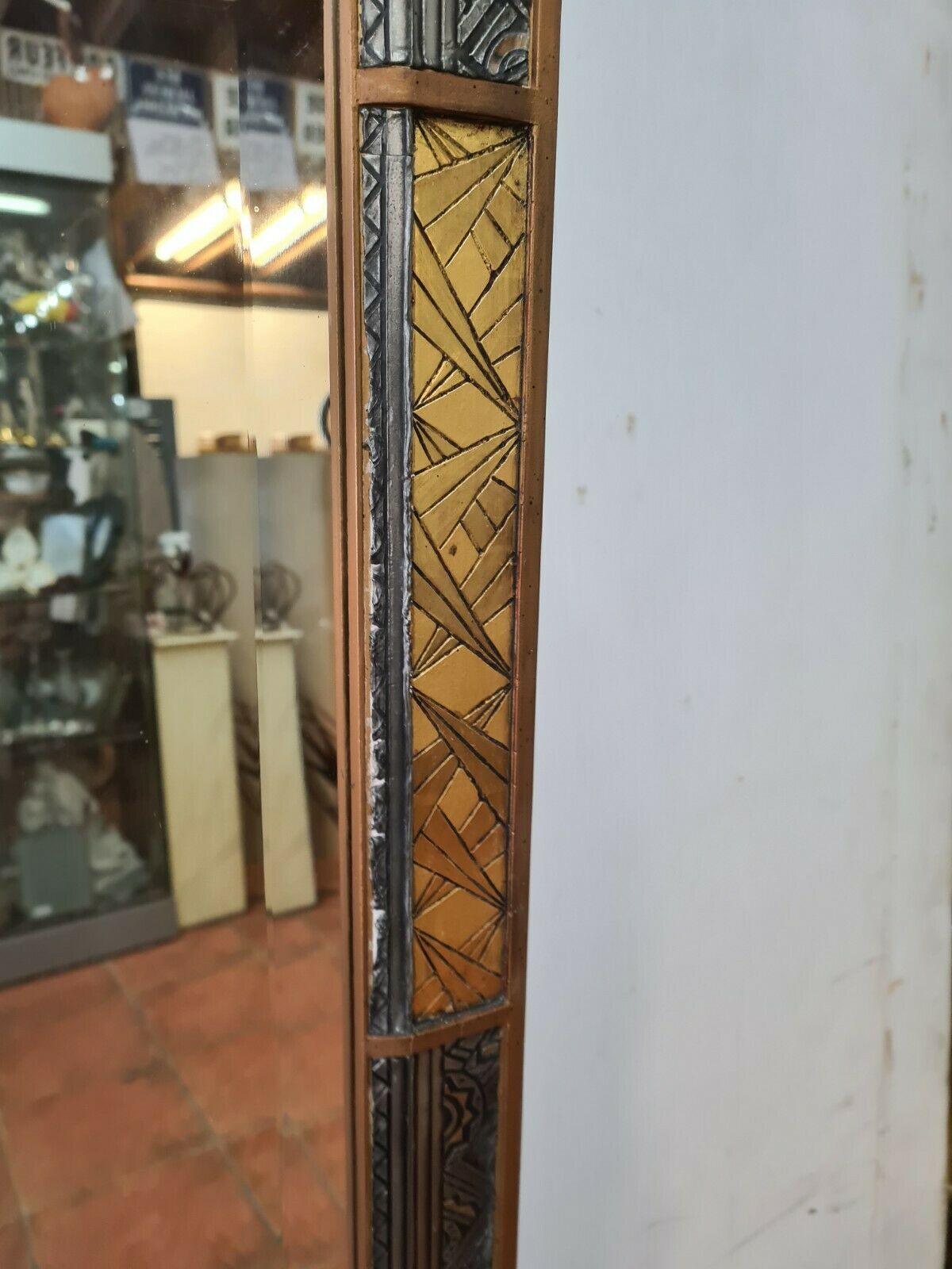 Golden patinated art deco mirror - 160x76cm