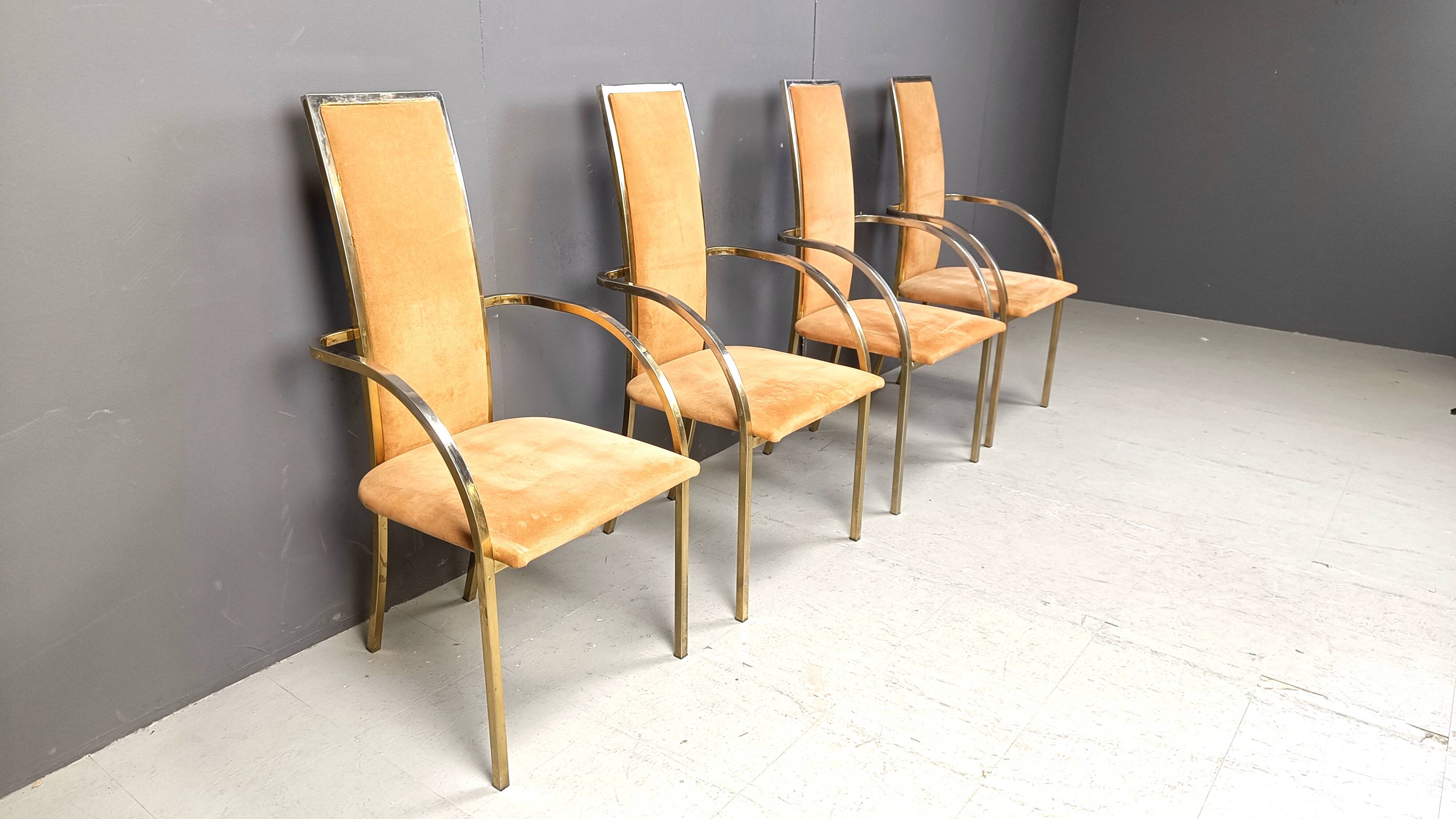 Brass dining chairs by Belgochrom, 1970s - set of 4