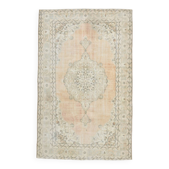 7x11 Vintage Peach Beige Turkish Rug, 206x335Cm