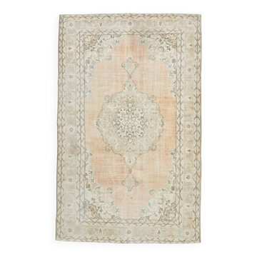 7x11 Vintage Peach Beige Turkish Rug, 206x335Cm