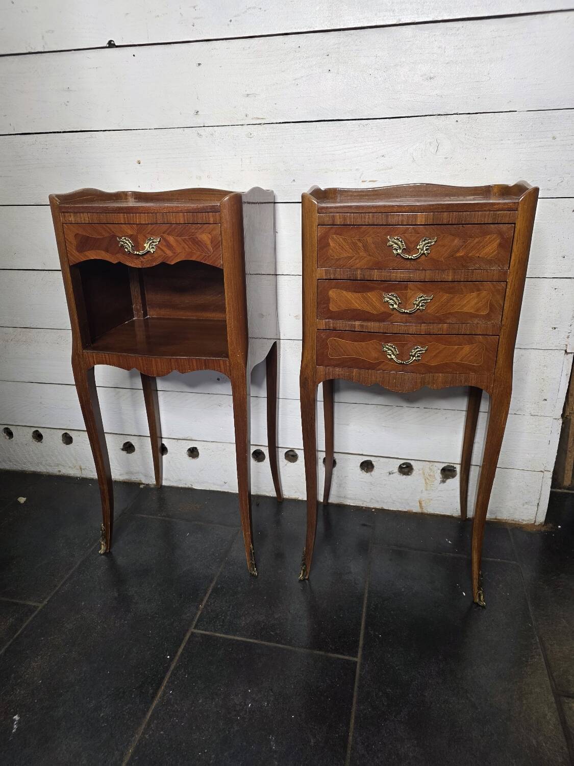 Pair of Louis XV style bedside tables in marquetry
