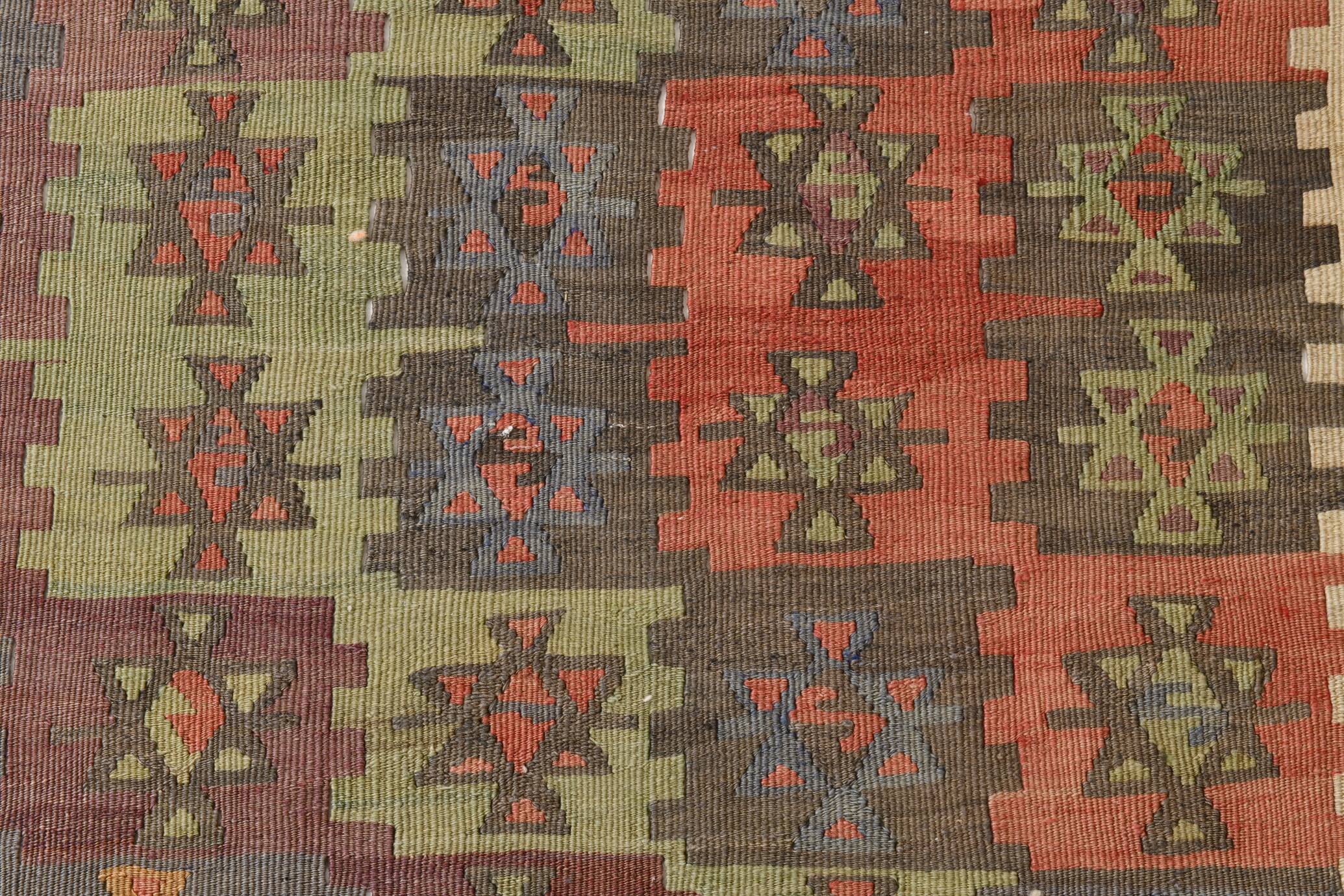 6x13 Rare Size Kilim Rug, Rugged Rug, 180x385Cm Antique Kilim Carpet