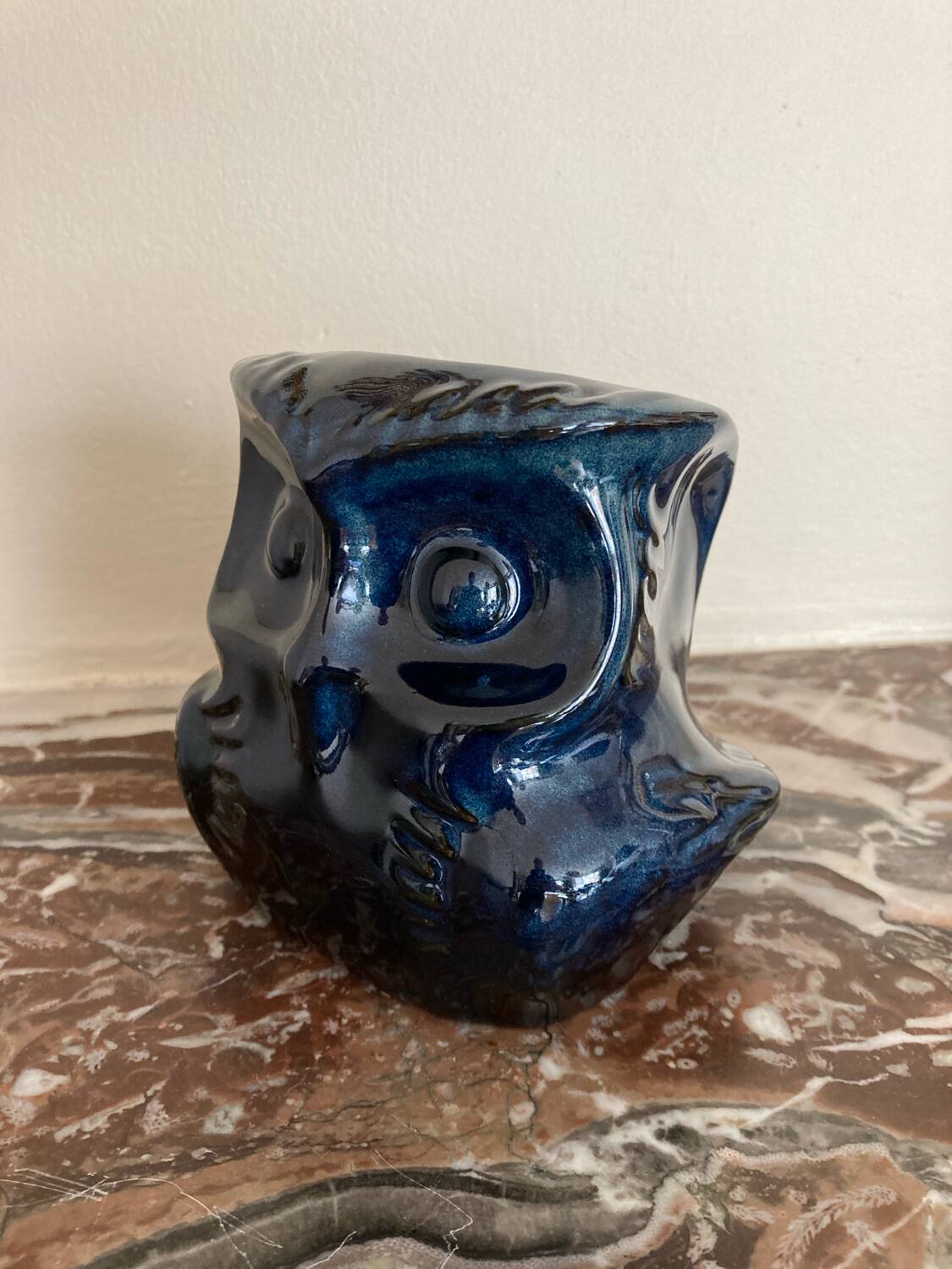 Anthropomorphic owl stoneware vase