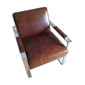 Brown and chrome leather armchair