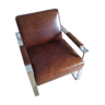 Brown and chrome leather armchair