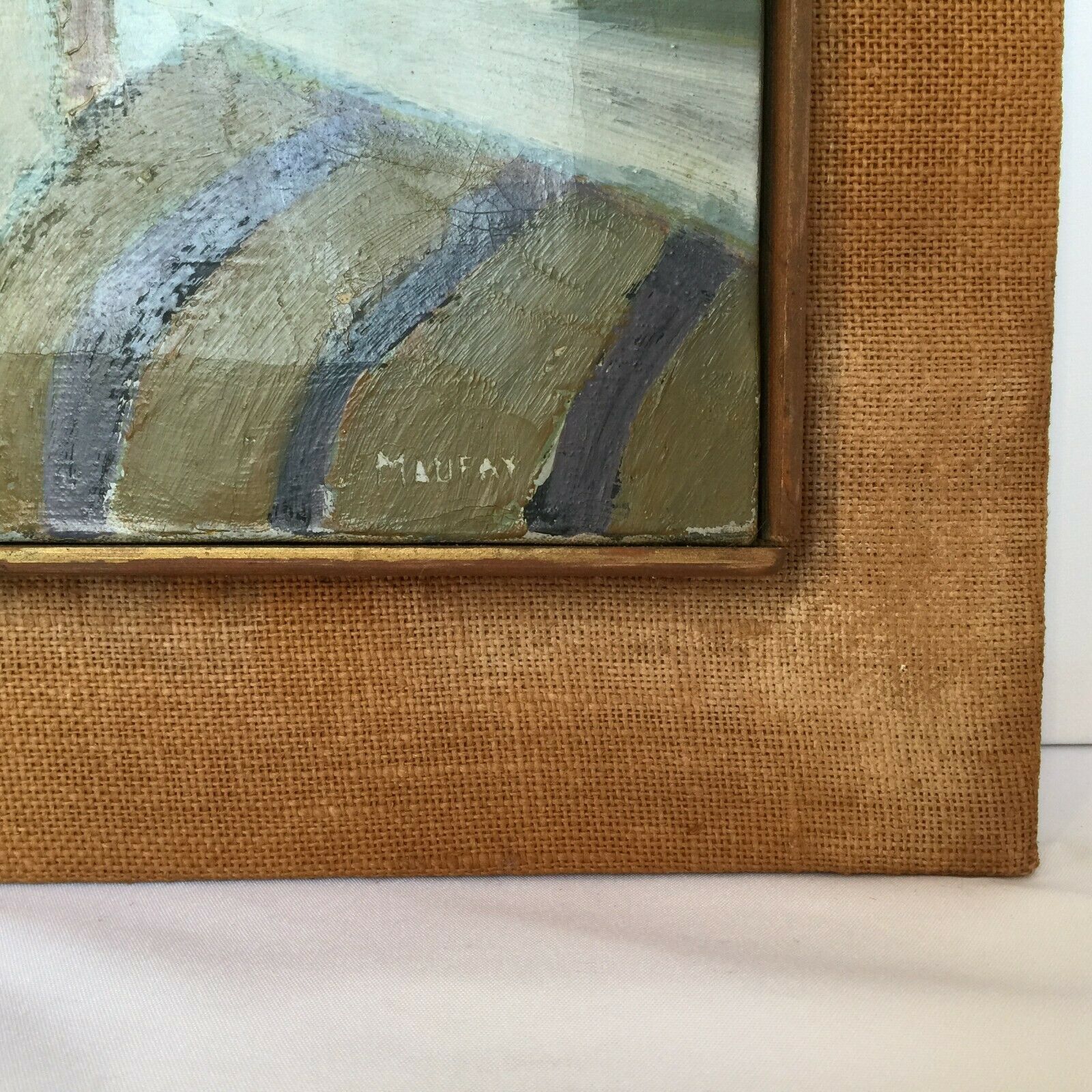 OIL ON CANVAS JEAN MAUFAY ABSTRACT COMPOSITION SCENE OF INTERIOR