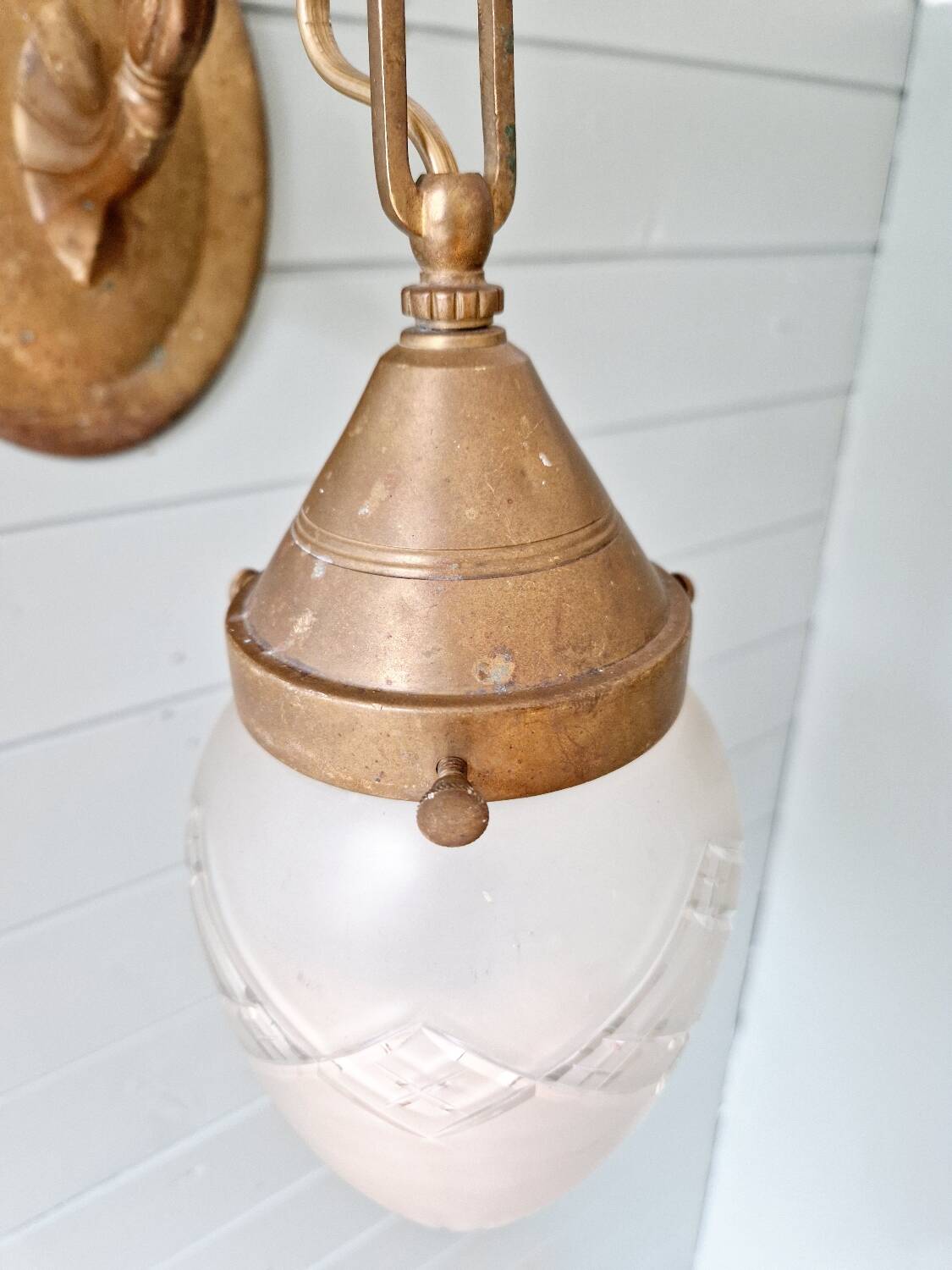 Art Deco bronze and satin crystal globe wall sconce, 1910-20