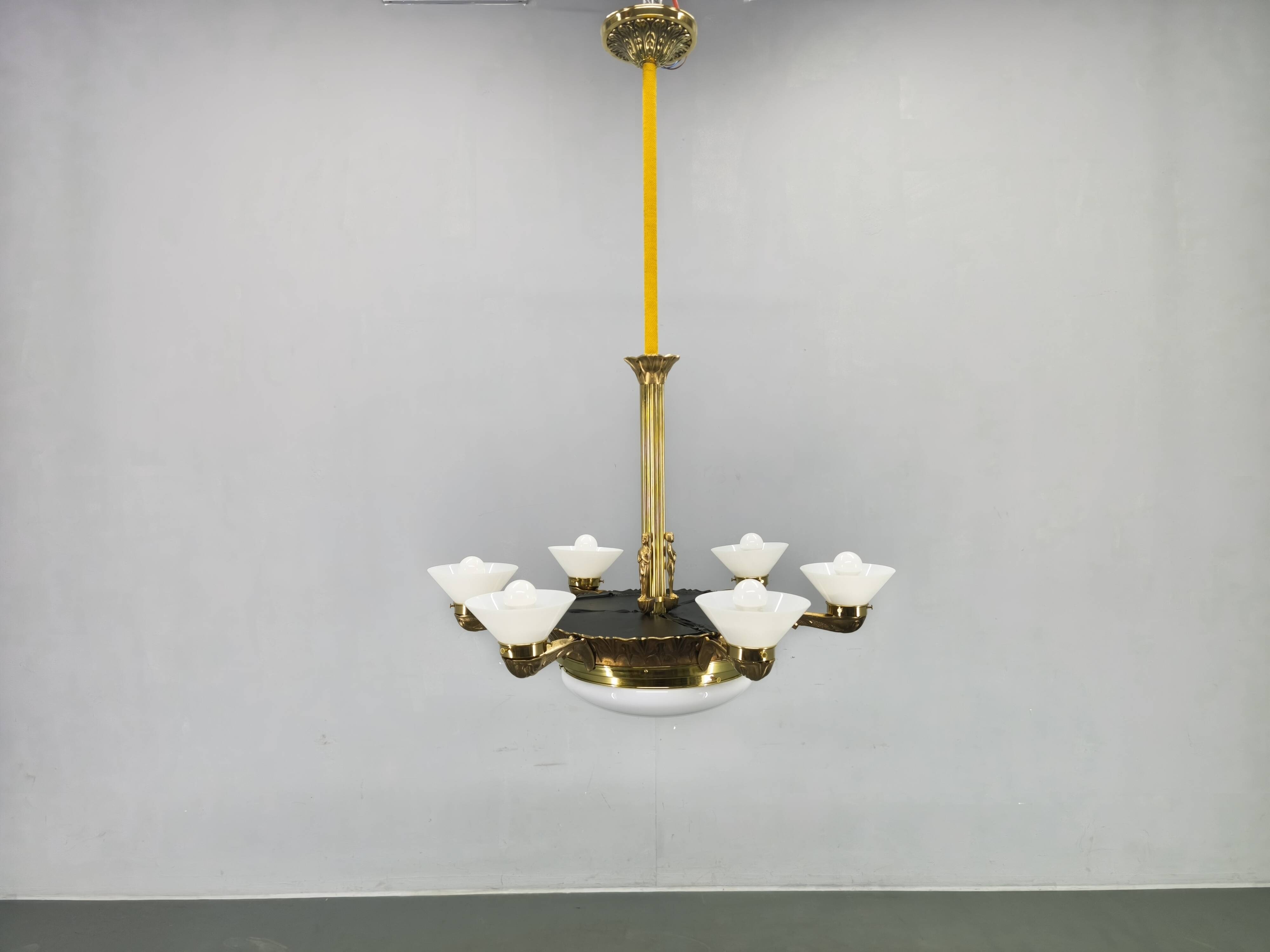 Art Deco chandelier with glass shade, Czechoslovakia, 1930s