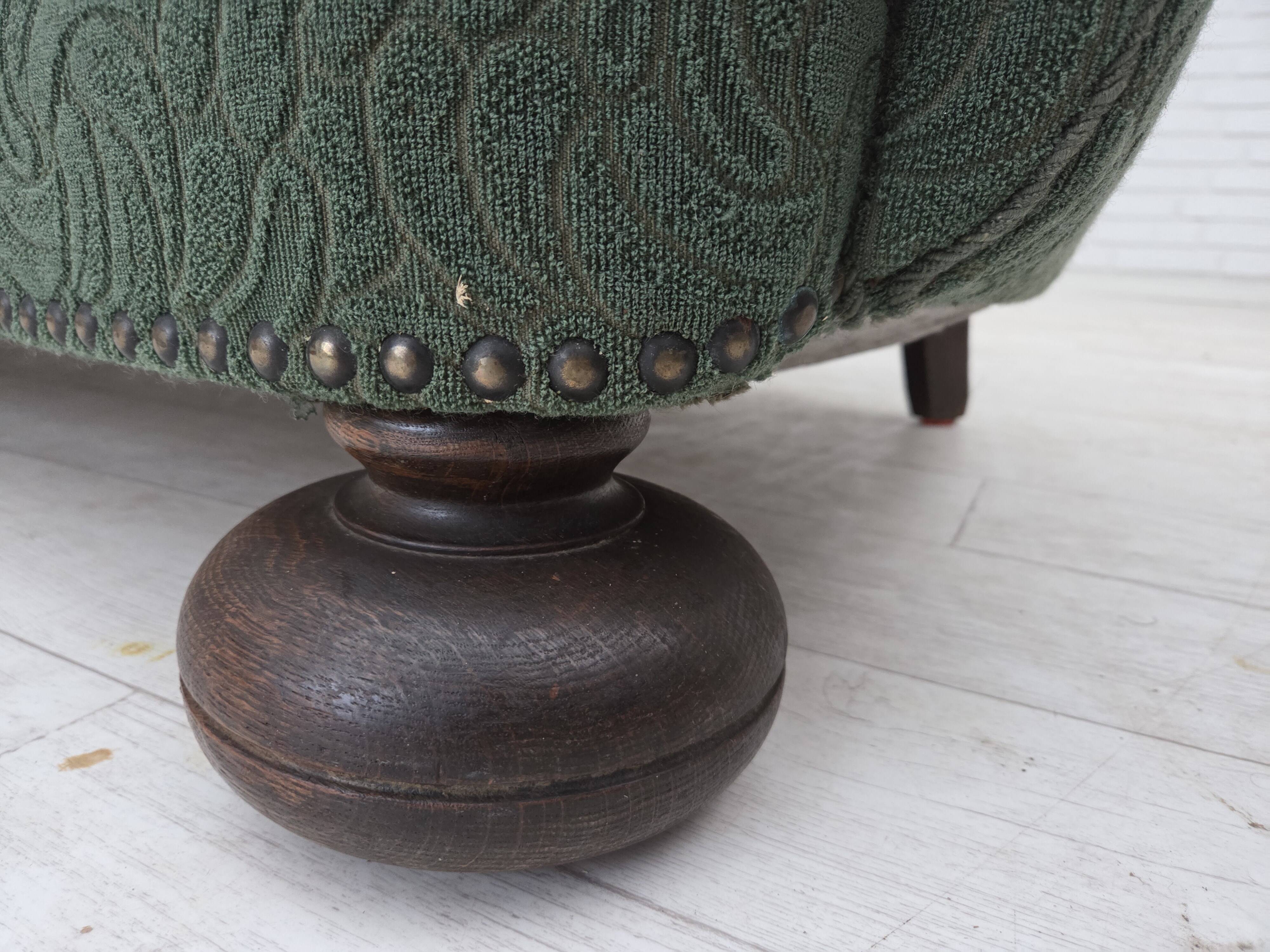 1960s, Danish 3-seater sofa, green furniture wool, oak wood.