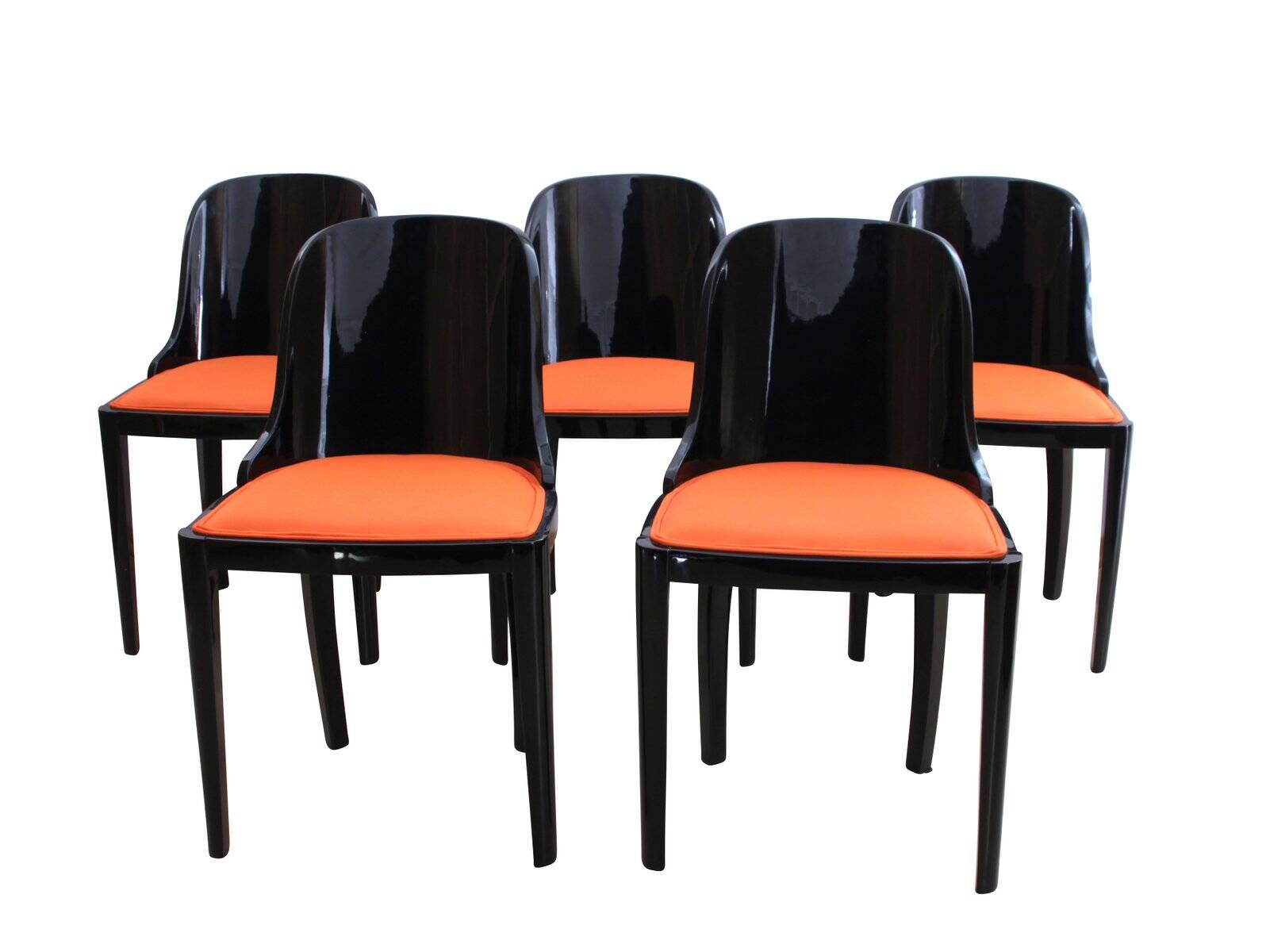 Art Deco Chair in Ebonized Wood, Orange Fabric, France, 1930