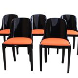 Art Deco Chair in Ebonized Wood, Orange Fabric, France, 1930