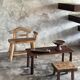 Small brutalist bench with backrest and armrests in Asian blonde teak H67 L6