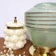 Vintage globe-laying lamp in pearly mint opaline, gold stripes