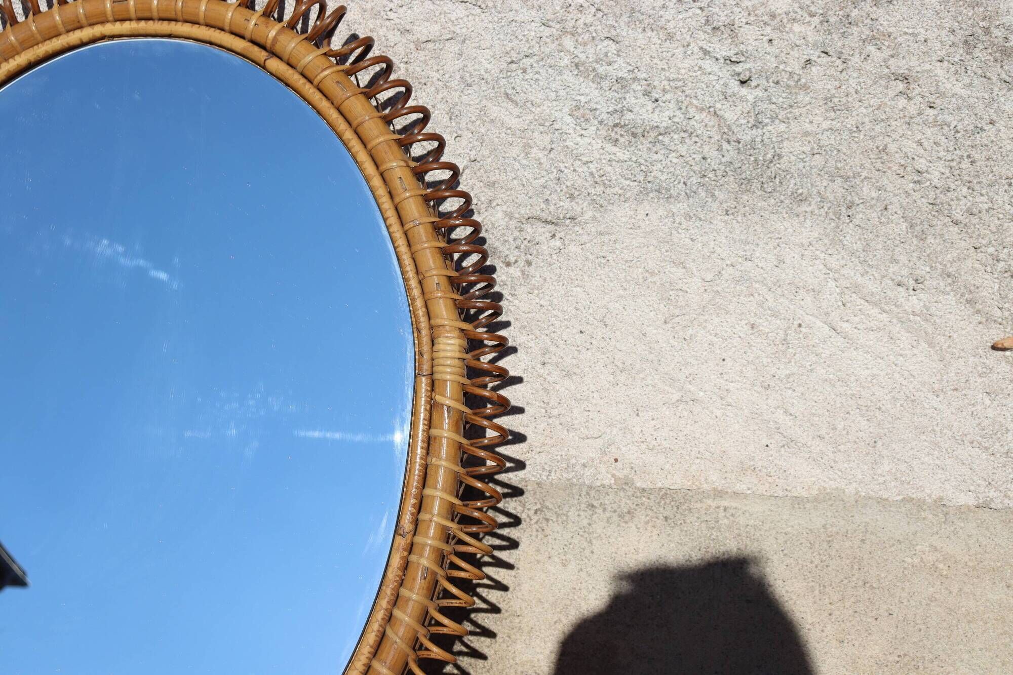 Large wall mirror in rattan and bamboo by Franco Albini, Italy 1960.