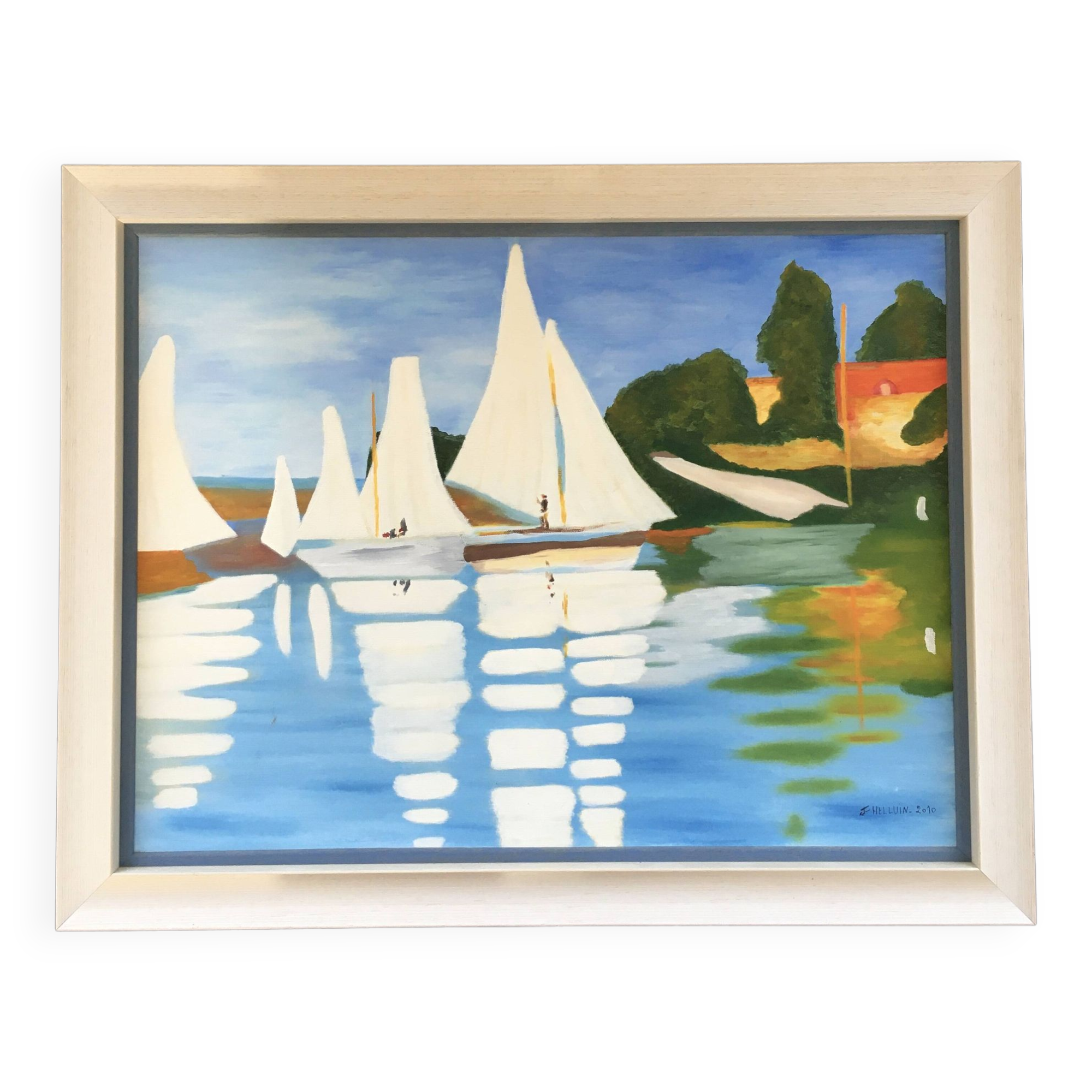 Table the white sailboats.