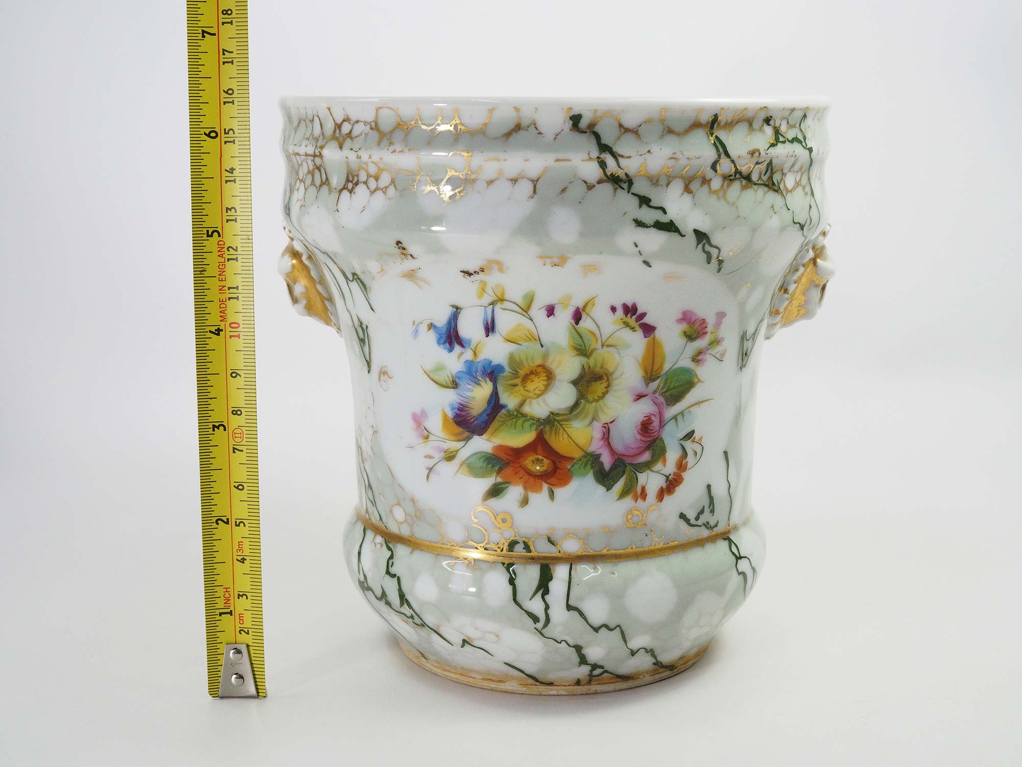 Antique Porcelain planter hand painted with mascarons with lion's head in relief-nineteenth century