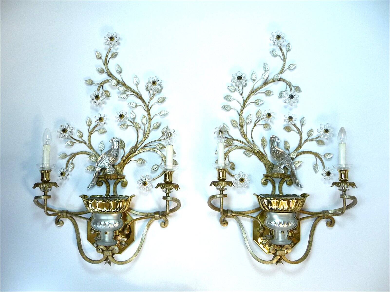 Large Italian gilt metal and crystal glass sconces from Banci Firenze, 1960s, set of 2