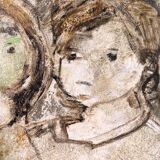 Mid-century modern swedish "the children" figurative framed oil painting