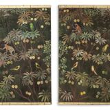 Painted canvas depicting animals on an exotic background. Contemporary.