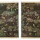 Painted canvas depicting animals on an exotic background. Contemporary.