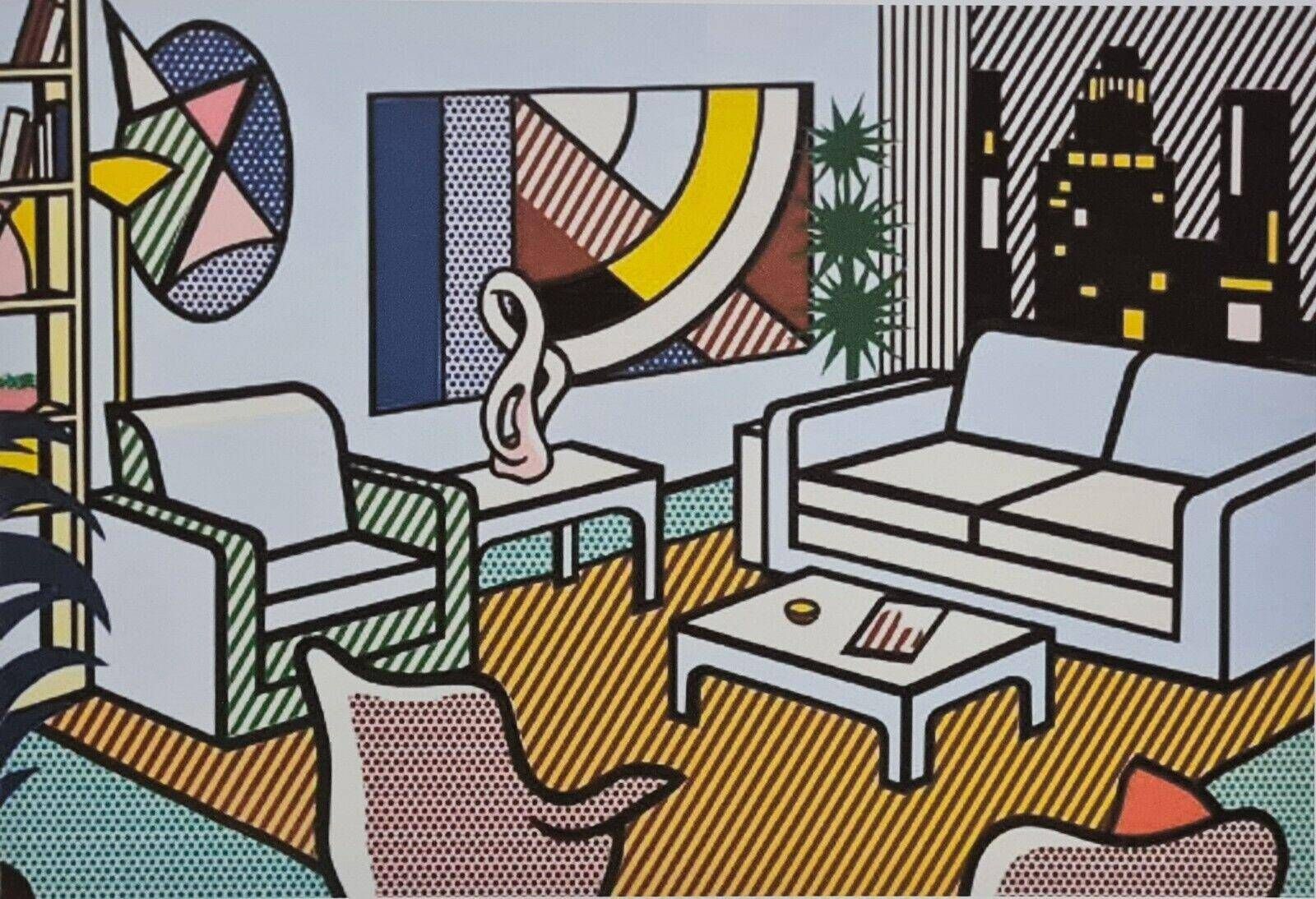 1980s Original Roy Lichtenstein "Interior With Skyline" Limited Edition Lithograph