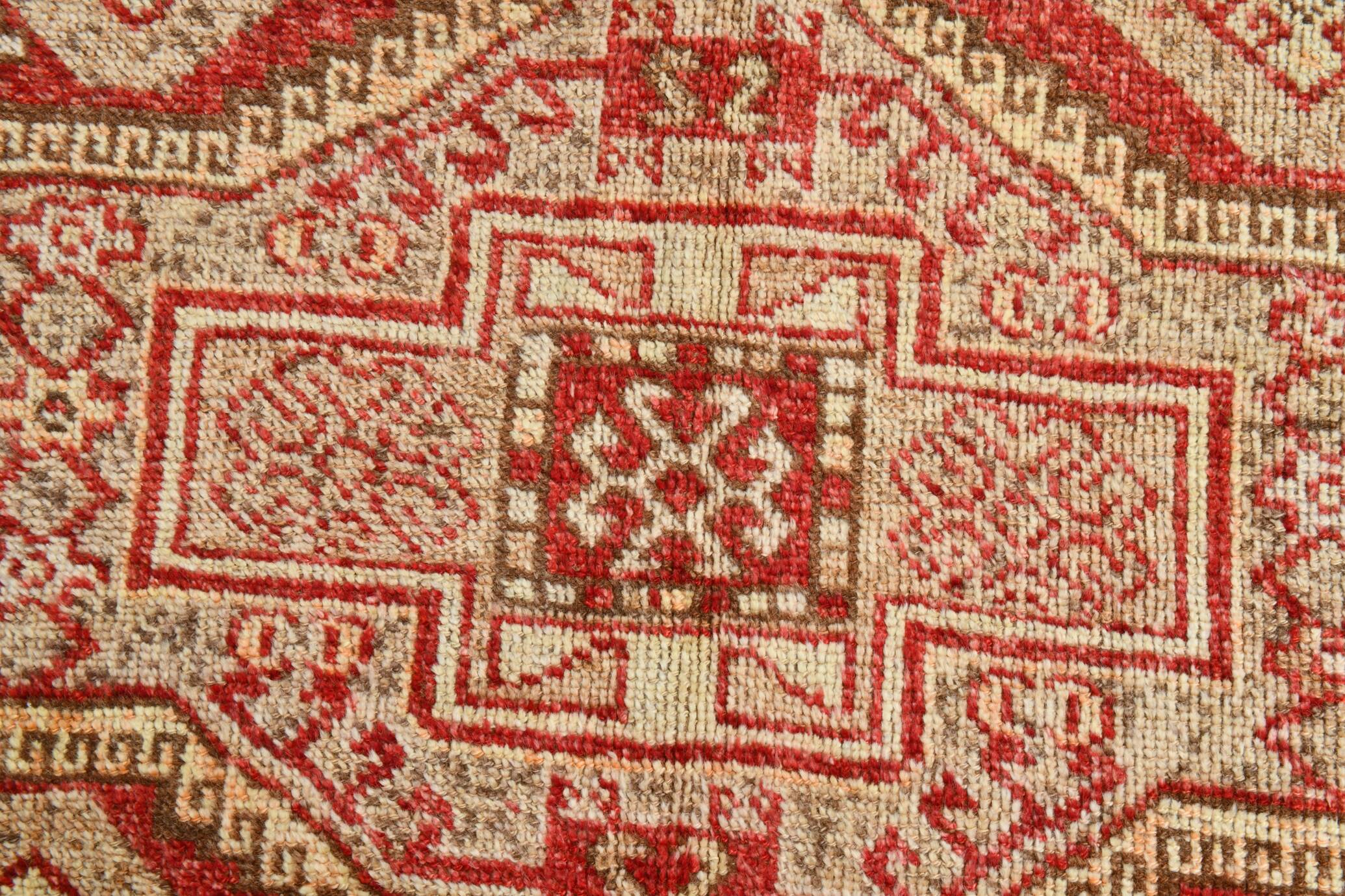 Tarecotta Red & Beige Long Wide Kilim Rug, Ethnic Patterned Rug, 141x309 Cm