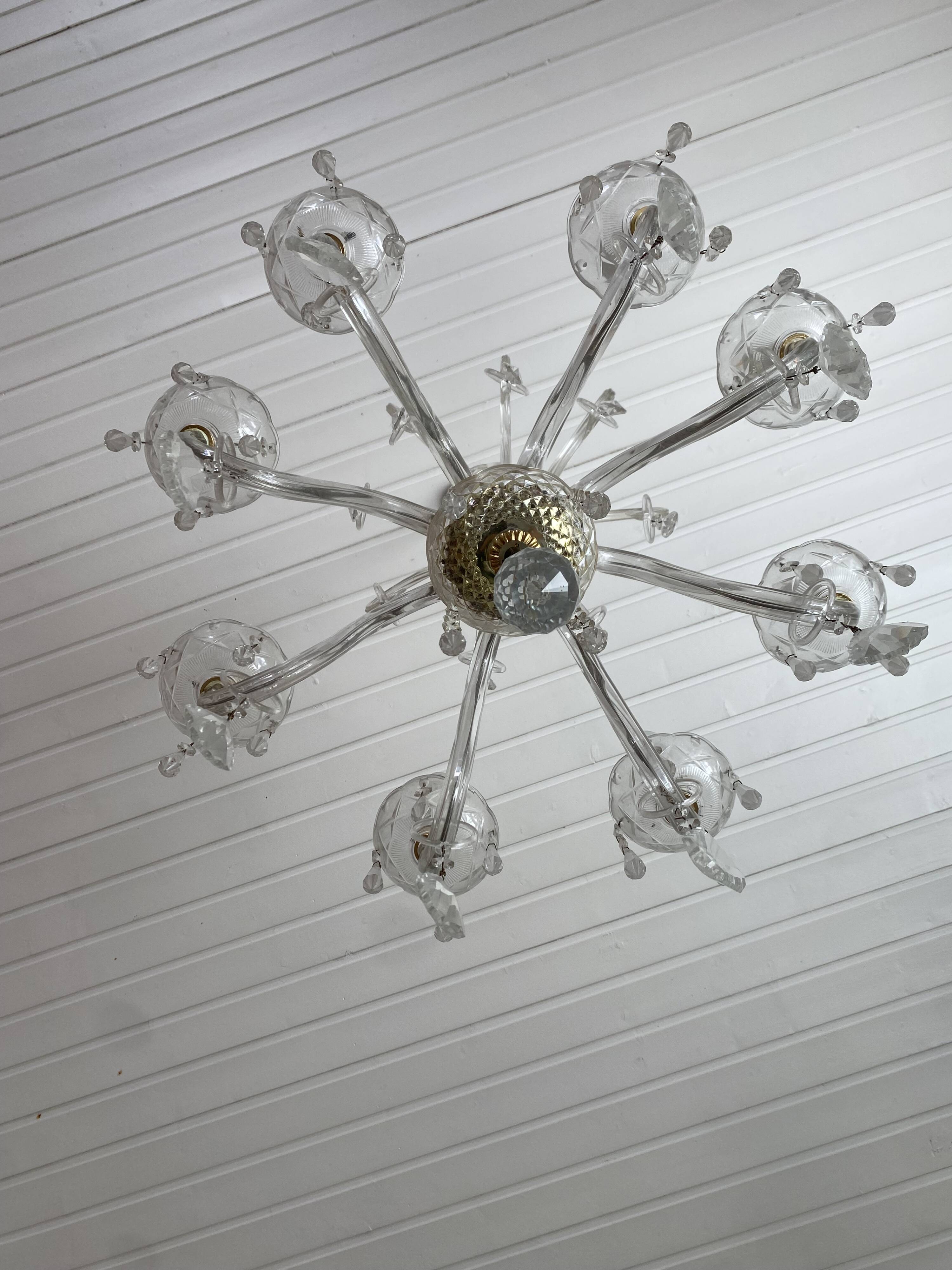 Lustre Murano verre soufflé 8 bras pendeloques cristal