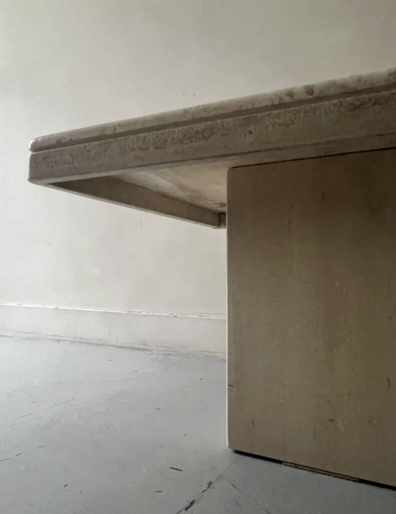 Square coffee table in polished travertine, Italy 1970.