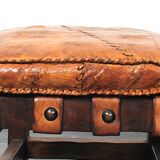 Brutalist oak lounge chair and ottoman, 1970s, set of 2