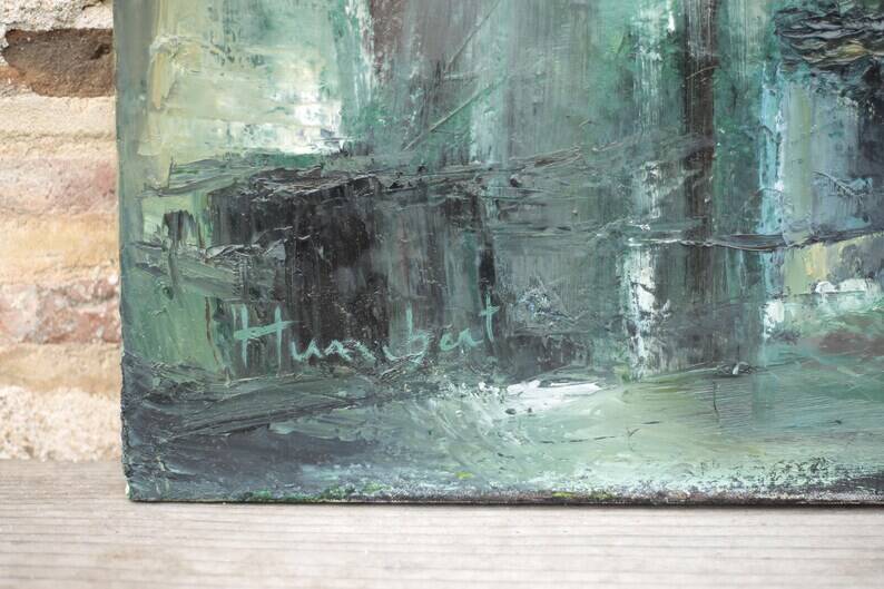 Oil on canvas signed Monique Humbert, abstract composition, wall painting, interior decoration.