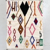 Moroccan berber carpet azilal ecru with multicolored patterns 180x101cm