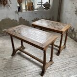 Set de deux tables bistrot en noyer et carrelage 1890