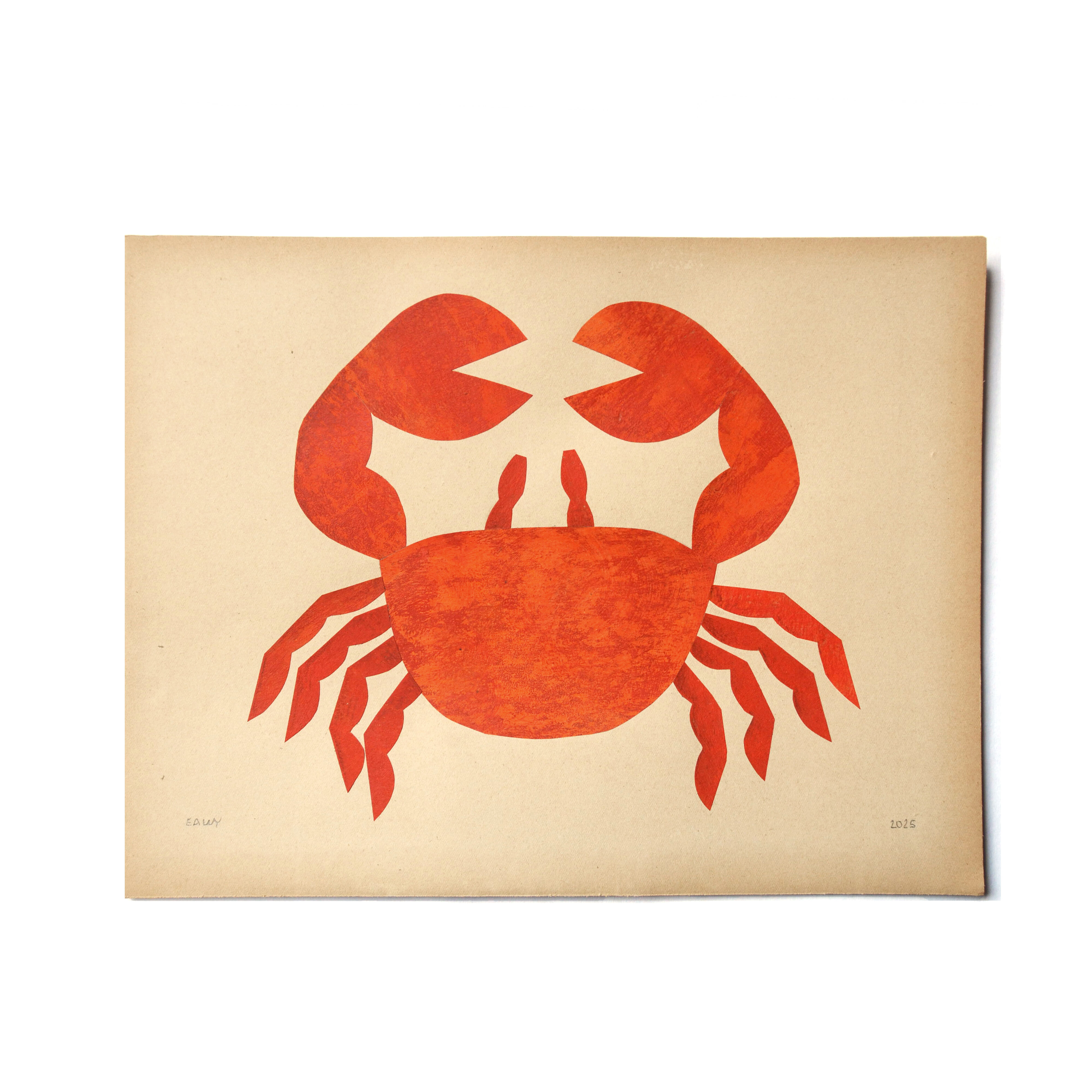 Collage crabe sur papier ancien signé eawy