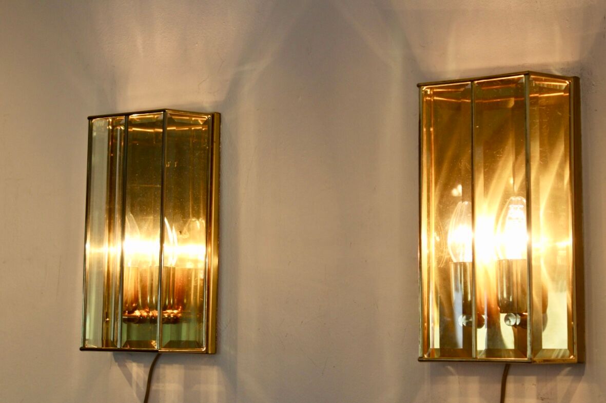 Glamorous pair of French Brass & Facet Glass Sconces