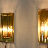Glamorous pair of French Brass & Facet Glass Sconces