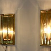 Glamorous pair of French Brass & Facet Glass Sconces