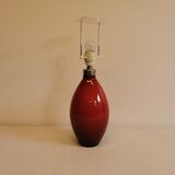 Lamp base in deep red glass, from Danish Holmegaard glassworks