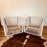 2 garden armchairs in white scoubidou