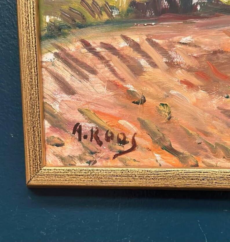Original Swedish Oil on Panel – “Landscape” by Alexander Roos (1895–1973) – Signed – Vintage & Framed – 48 × 41 cm