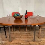Round table with teak extension design Pierre Guariche edition Huchers Minvielle 1960