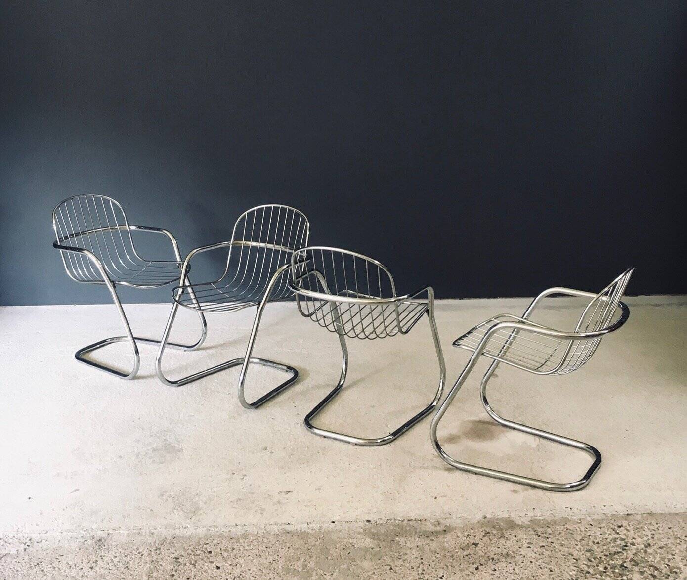 Mid-Century Modern Chrome Dining Chairs by Gastone Rinaldi, Italy, 1970s, Set of 6