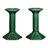 Paire de bougeoir vintage, bougeoir céramique verte, porte-bougie, bougeoir