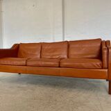 Mid century vintage danish mogens hansen 3 person sofa in coganc leather