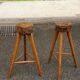 Brutalist wooden bar cabinet with 2 stools