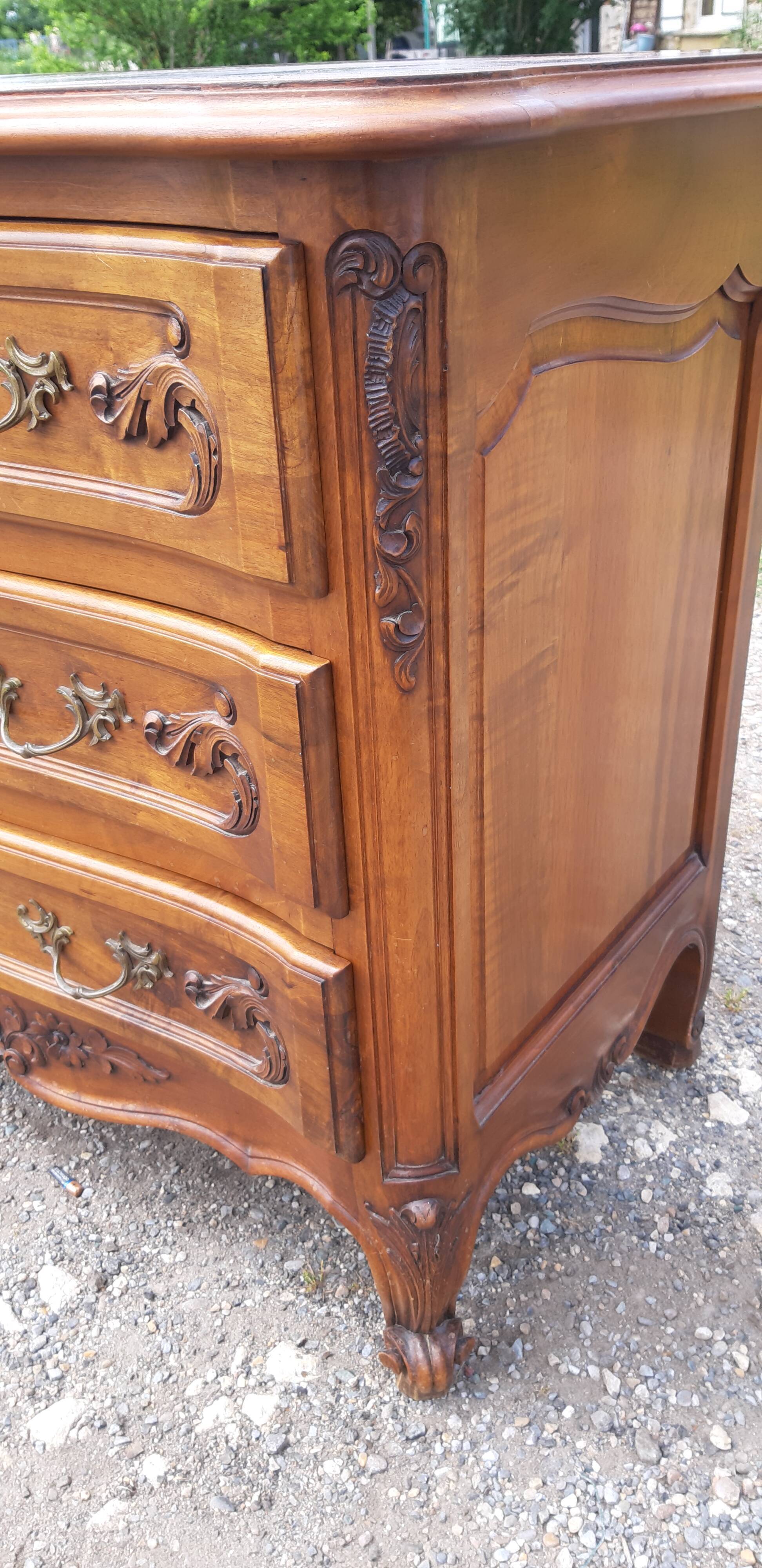 Chest of drawers 3 drawers walnut and brass
